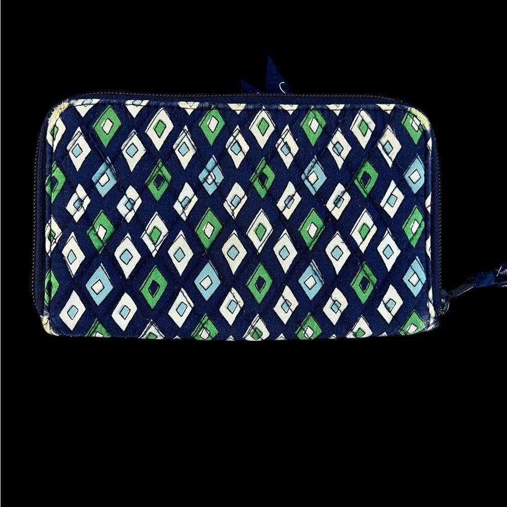 Vera Bradley Blue and Green Diamond Zip Around Wallet:Mediterranean Blue